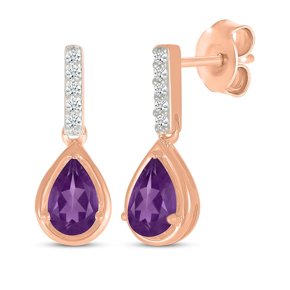 Pear-Shaped Amethyst & White Lab-Created Sapphire Drop Earrings 10K Rose Gold
