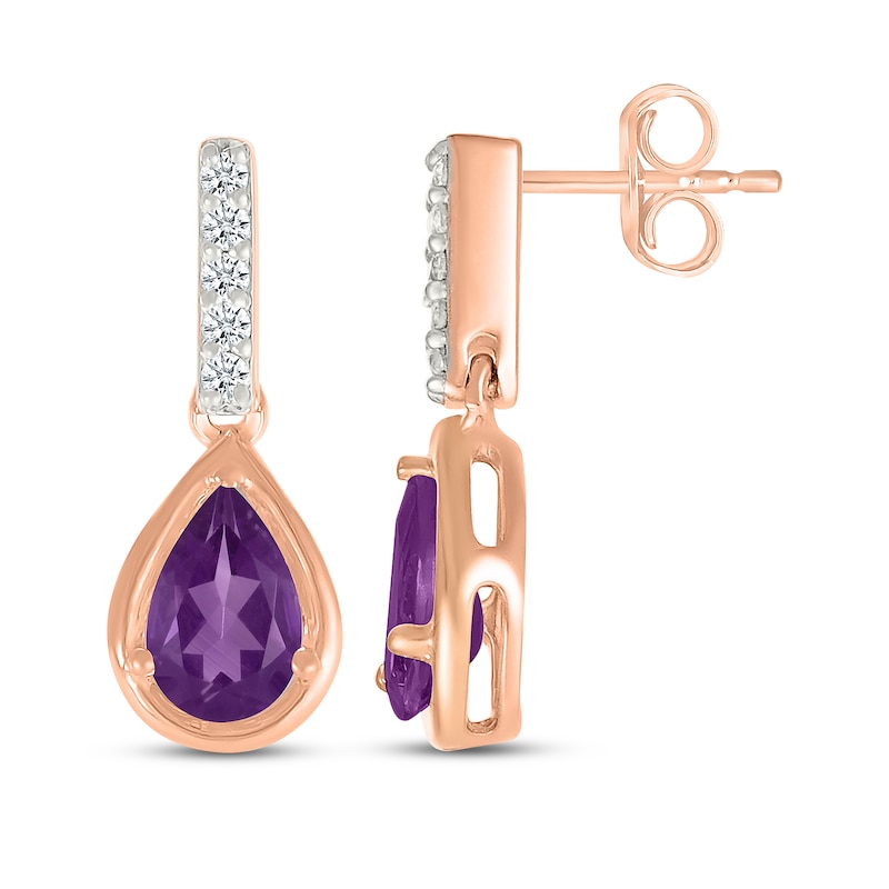 Main Image 3 of Pear-Shaped Amethyst & White Lab-Created Sapphire Drop Earrings 10K Rose Gold