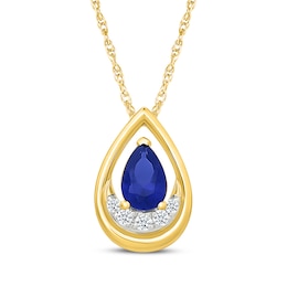 Pear-Shaped Blue & White Lab-Created Sapphire Teardrop Necklace 10K Yellow Gold 18"