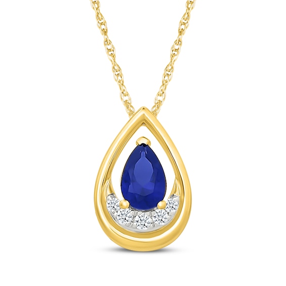 Pear-Shaped Blue & White Lab-Created Sapphire Teardrop Necklace 10K Yellow Gold 18"