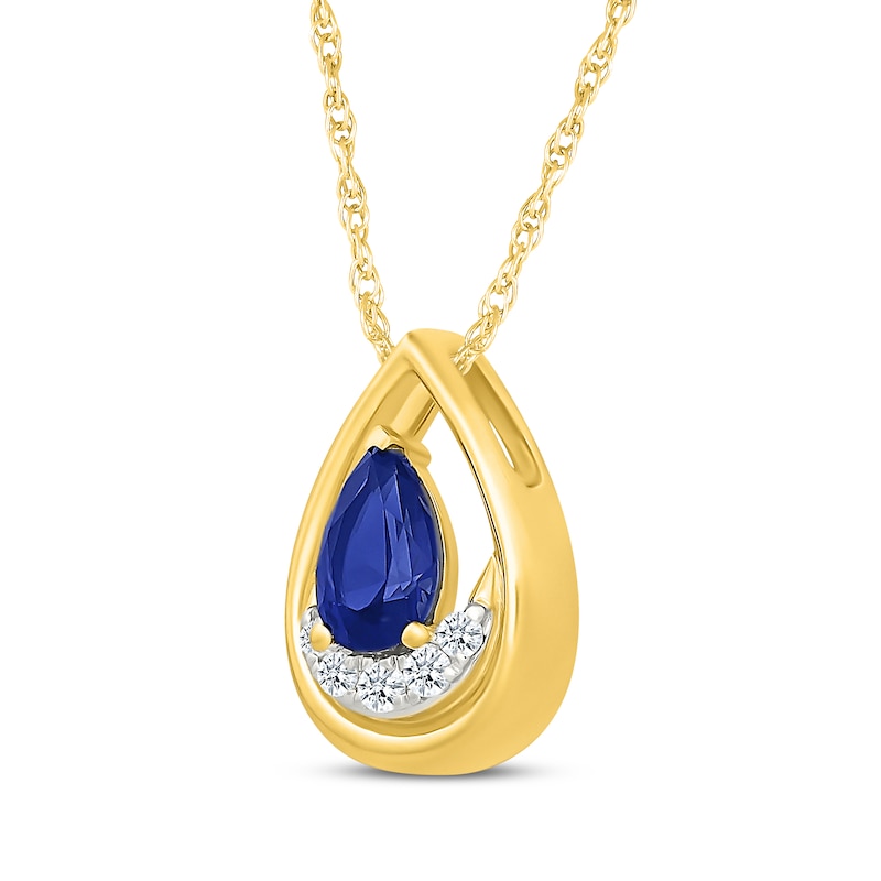 Main Image 2 of Pear-Shaped Blue & White Lab-Created Sapphire Teardrop Necklace 10K Yellow Gold 18"