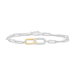 Diamond Paperclip Link Bracelet 1/10 ct tw Sterling Silver & 10K Yellow Gold 7"