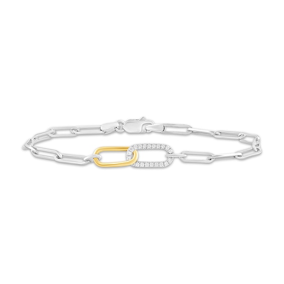 Diamond Paperclip Link Bracelet 1/10 ct tw Sterling Silver & 10K Yellow Gold 7"