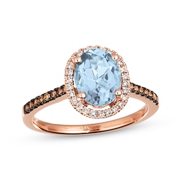 Le Vian Oval-Cut Aquamarine & Diamond Ring 1/4 ct tw 14K Strawberry Gold