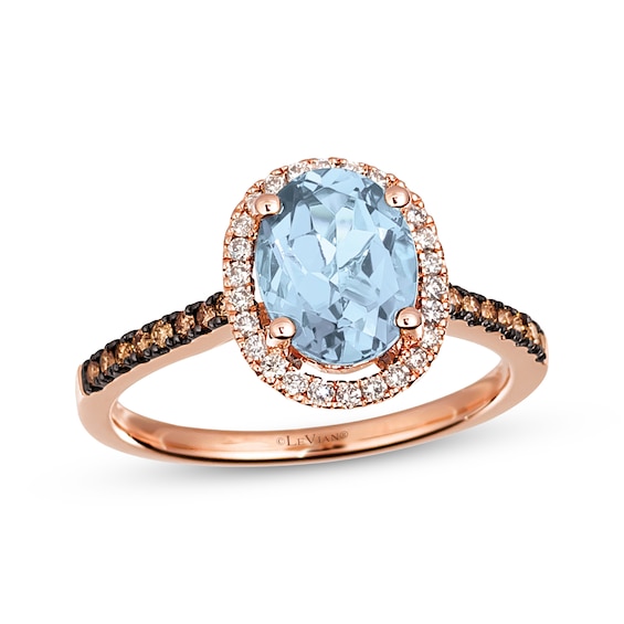 Le Vian Oval-Cut Aquamarine & Diamond Ring 1/4 ct tw 14K Strawberry Gold