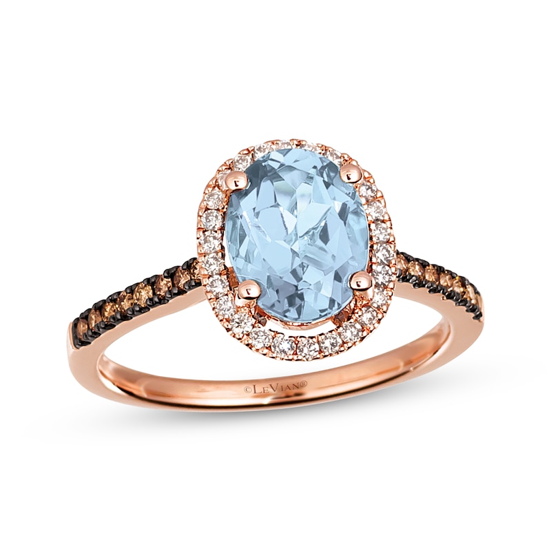 Main Image 1 of Le Vian Oval-Cut Aquamarine & Diamond Ring 1/4 ct tw 14K Strawberry Gold