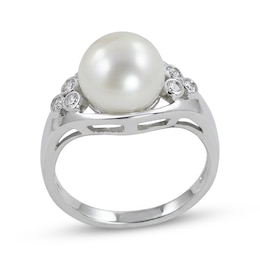 Cultured Pearl & White Topaz Trios Ring Sterling Silver