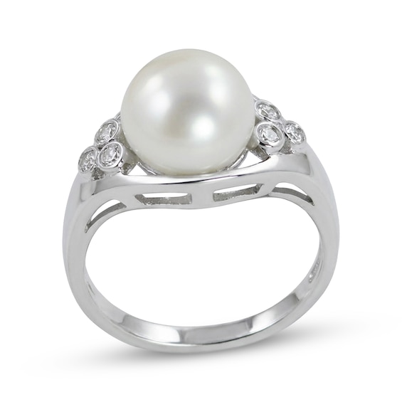 Cultured Pearl & White Topaz Trios Ring Sterling Silver
