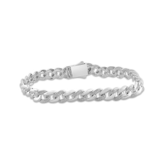 Men's Diamond Curb Chain Bracelet 1/4 ct tw Sterling Silver 8.5"