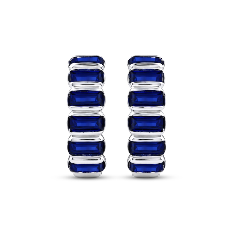 Main Image 2 of Baguette-Cut Blue Lab-Created Sapphire Hoop Earrings Sterling Silver