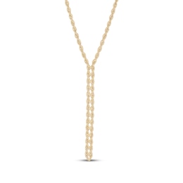 Double Rope Lariat Necklace Hollow 10K Yellow Gold 18"