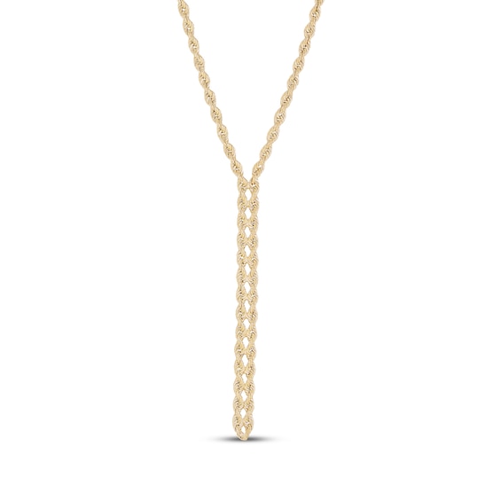 Double Rope Lariat Necklace Hollow 10K Yellow Gold 18"