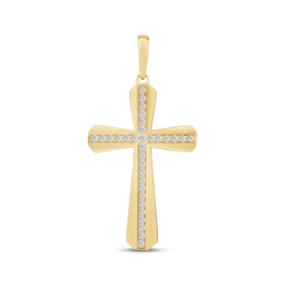 Diamond Beveled-Edge Cross Charm 1/2 ct tw 10K Yellow Gold