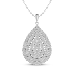 Multi-Diamond Teardrop Frame Necklace 1/5 ct tw Sterling Silver 18"