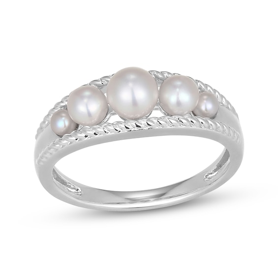 Graduated Cultured Pearl Braided Shank Ring Sterling Silver