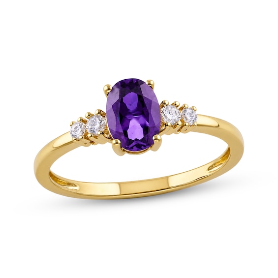 KAY Lab-Grown Diamonds & Oval-Cut Natural Amethyst Ring 1/10 ct tw 10K Yellow Gold