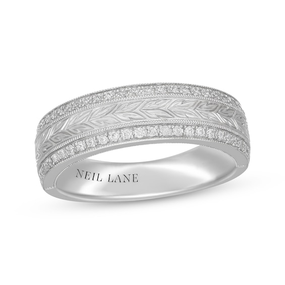 Neil Lane Men's Diamond Leaf-Engraved Wedding Band 1/3 ct tw 14K White Gold