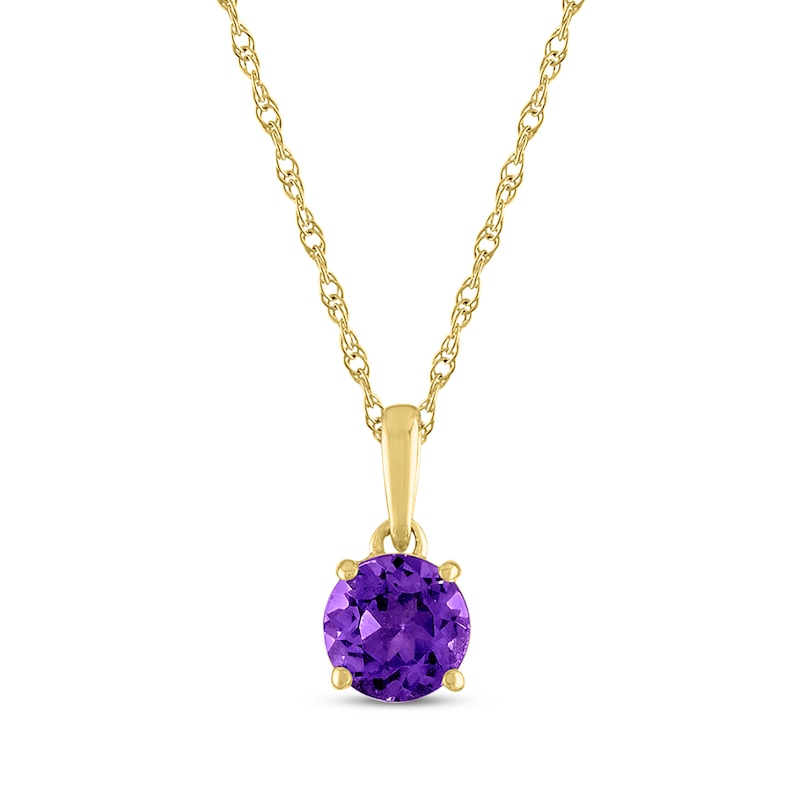 Main Image 1 of Amethyst Solitaire Necklace 10K Yellow Gold 18"