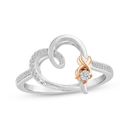 XO, from KAY Round-Cut Diamond Heart Ring 1/15 ct tw Sterling Silver & 10K Rose Gold