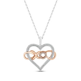 XO, from KAY Round-Cut Diamond Heart Necklace 1/5 ct tw Sterling Silver & 10K Rose Gold 18”