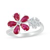 Thumbnail Image 0 of Pear-Shaped Lab-Created Ruby & White Lab-Created Sapphire Flowers Ring Sterling Silver