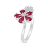 Thumbnail Image 1 of Pear-Shaped Lab-Created Ruby & White Lab-Created Sapphire Flowers Ring Sterling Silver