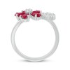 Thumbnail Image 2 of Pear-Shaped Lab-Created Ruby & White Lab-Created Sapphire Flowers Ring Sterling Silver