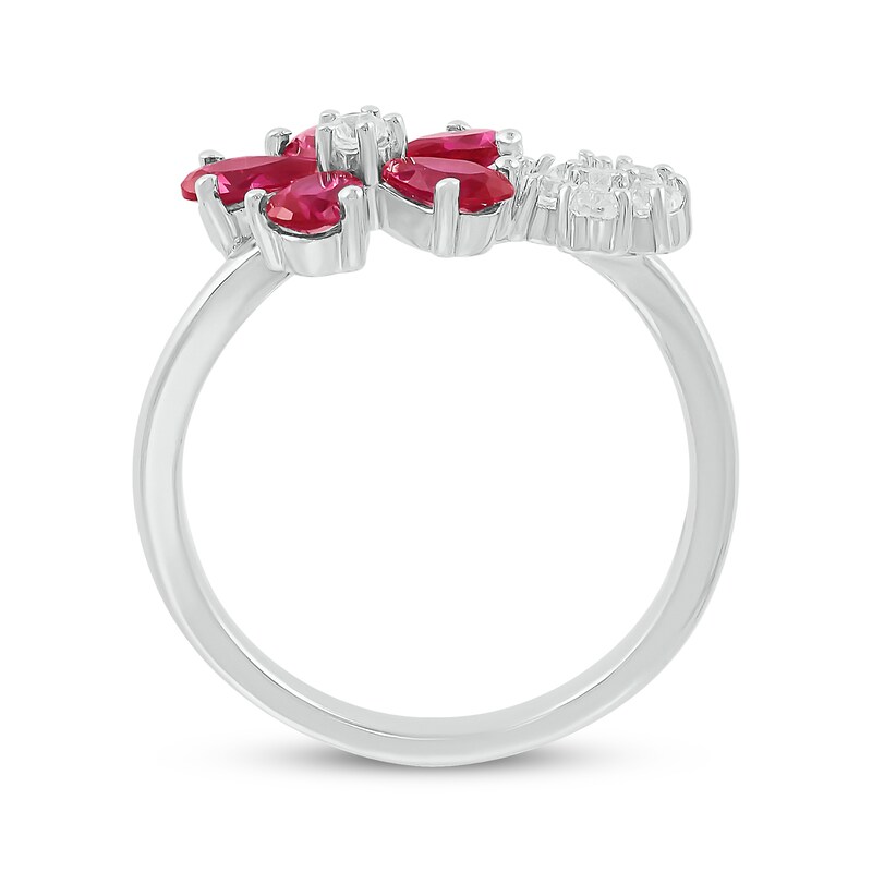Pear-Shaped Lab-Created Ruby & White Lab-Created Sapphire Flowers Ring Sterling Silver