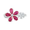Thumbnail Image 3 of Pear-Shaped Lab-Created Ruby & White Lab-Created Sapphire Flowers Ring Sterling Silver