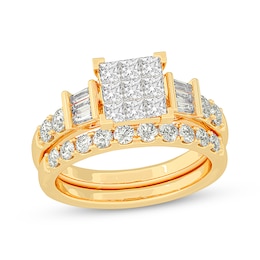 Princess-Cut Multi-Diamond Center Bridal Set 1-3/4 ct tw 14K Yellow Gold