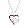 Thumbnail Image 0 of Lab-Created Ruby & White Lab-Created Sapphire "Mom" Double Heart Necklace Sterling Silver & 10K Rose Gold 18"