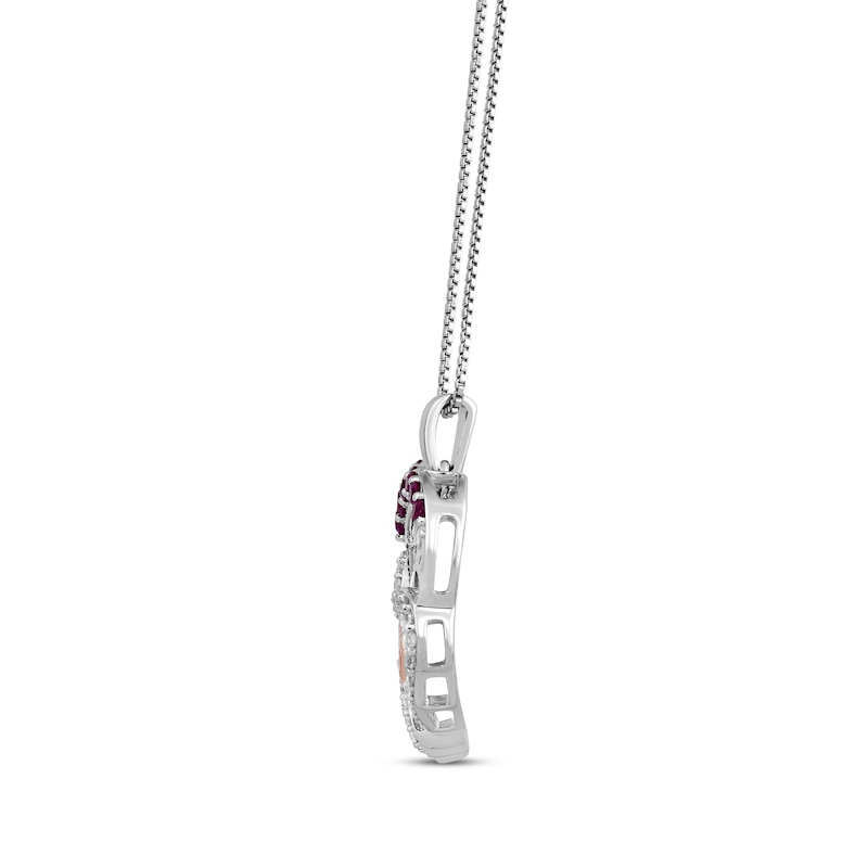Lab-Created Ruby & White Lab-Created Sapphire "Mom" Double Heart Necklace Sterling Silver & 10K Rose Gold 18"