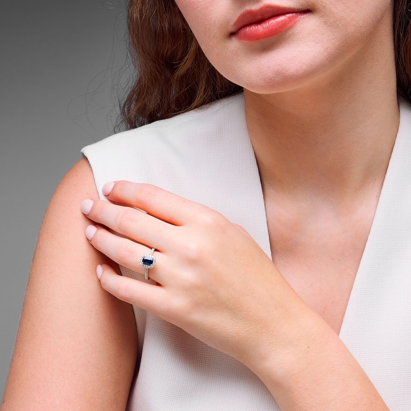 Main Image 8 of Neil Lane Emerald-Cut Natural Blue Sapphire & Diamond Engagement Ring 1/2 ct tw 14K White Gold