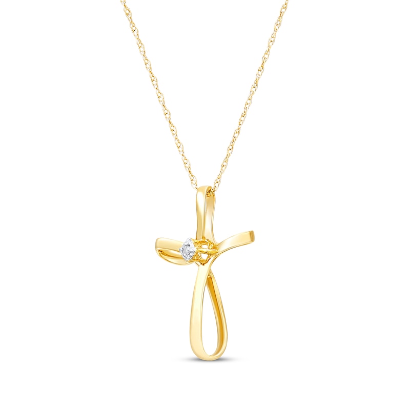 Main Image 2 of Diamond Accent Ribbon Cross Necklace 14K Yellow Gold 18"