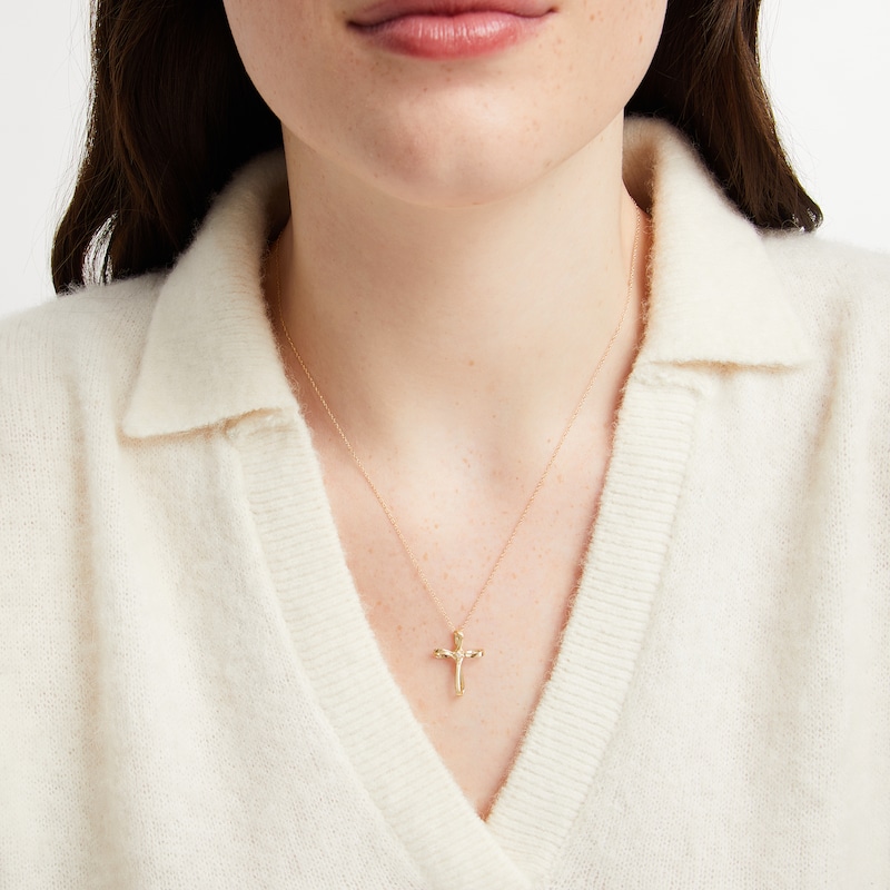 Main Image 3 of Diamond Accent Ribbon Cross Necklace 14K Yellow Gold 18"