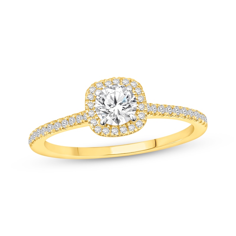 Lab-Created Diamonds by KAY Round-Cut Cushion Frame Engagement Ring 3/4 ct tw 14K Two-Tone Gold