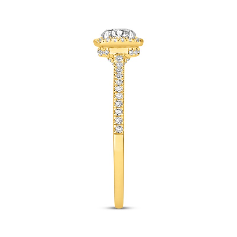 Lab-Created Diamonds by KAY Round-Cut Cushion Frame Engagement Ring 3/4 ct tw 14K Two-Tone Gold