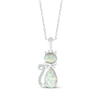 Thumbnail Image 0 of Oval-Cut & Pear-Shaped Lab-Created Opal & White Lab-Created Sapphire Cat Necklace Sterling Silver 18"