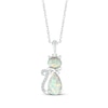 Thumbnail Image 1 of Oval-Cut & Pear-Shaped Lab-Created Opal & White Lab-Created Sapphire Cat Necklace Sterling Silver 18"