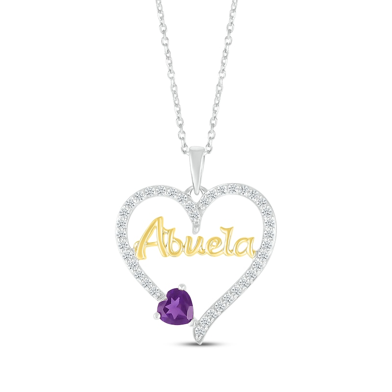Main Image 1 of Heart-Shaped Amethyst & White Lab-Created Sapphire "Abuela" Heart Necklace Sterling Silver & 10K Yellow Gold 18"