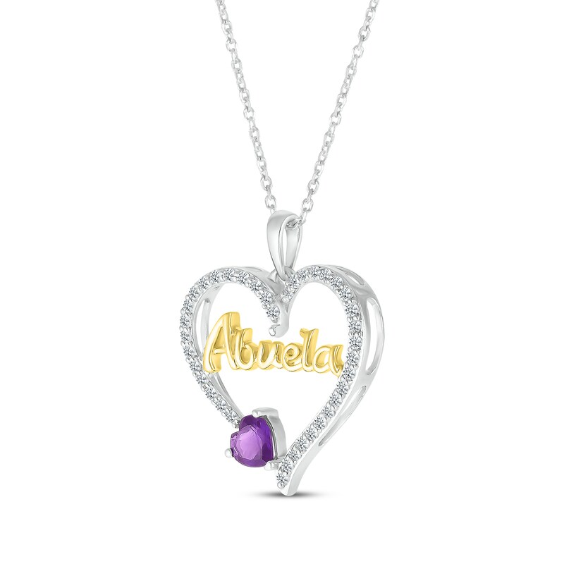 Main Image 2 of Heart-Shaped Amethyst & White Lab-Created Sapphire "Abuela" Heart Necklace Sterling Silver & 10K Yellow Gold 18"