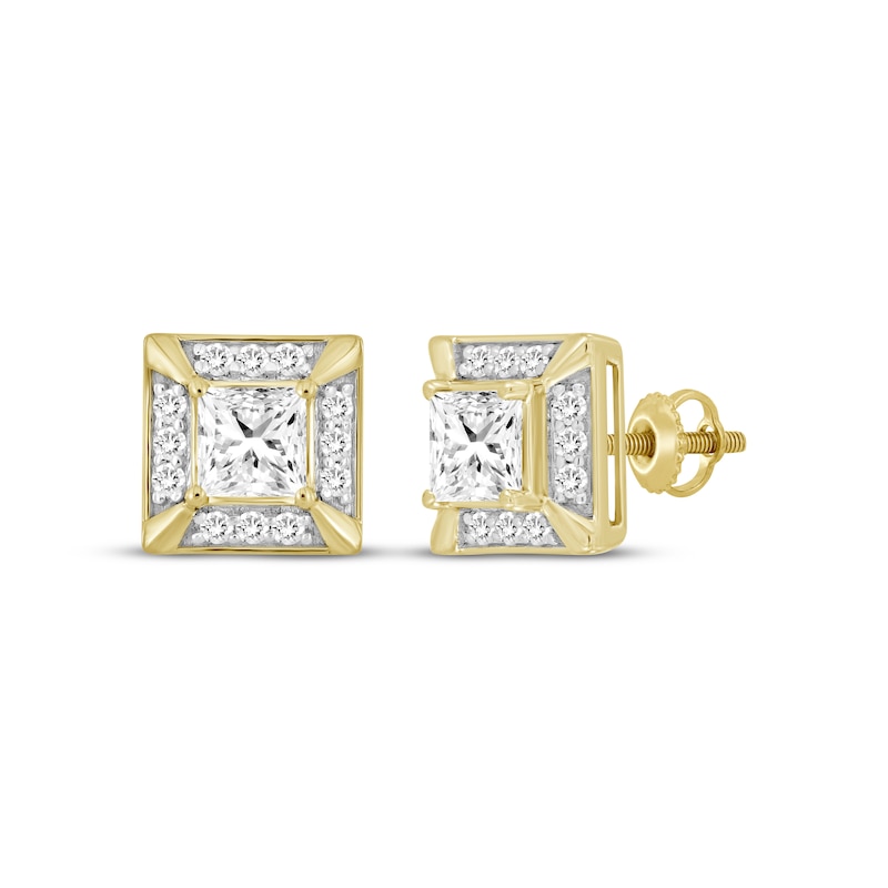 Main Image 1 of Men's KAY Lab-Grown Diamonds Square-Cut Stud Earrings 1-1/4 ct tw 10K Yellow Gold