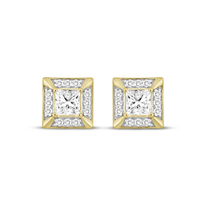 Main Image 2 of Men's KAY Lab-Grown Diamonds Square-Cut Stud Earrings 1-1/4 ct tw 10K Yellow Gold