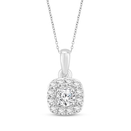 Diamond Cushion-Shaped Halo Necklace 1/2 ct tw 10K White Gold 18"
