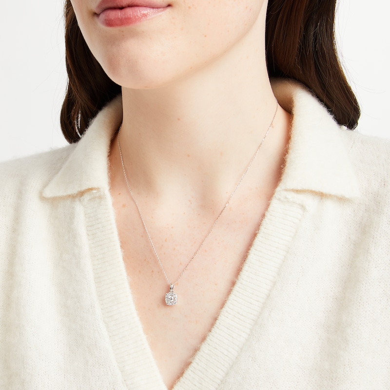 Main Image 3 of Diamond Cushion-Shaped Halo Necklace 1/2 ct tw 10K White Gold 18"