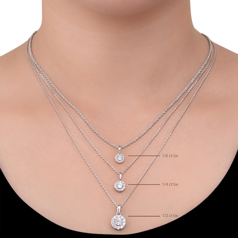Main Image 4 of Diamond Cushion-Shaped Halo Necklace 1/2 ct tw 10K White Gold 18"