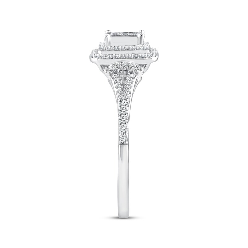 Main Image 2 of Princess-Cut Multi-Diamond Center Cushion Frame Ring 3/8 ct tw 10K White Gold