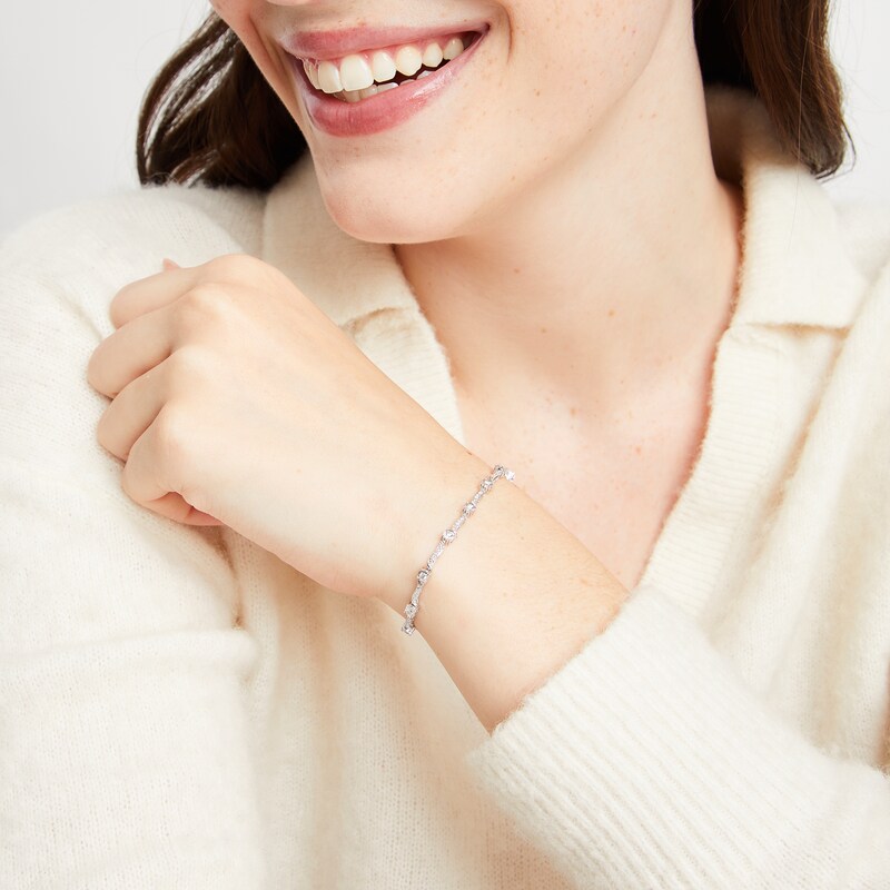 Main Image 4 of Diamond Wavy Link Bracelet 1/2 ct tw Sterling Silver 7"