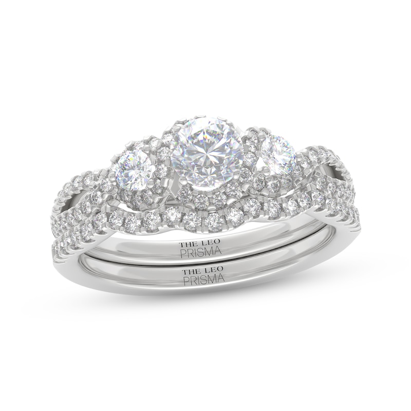 Main Image 1 of THE LEO Prisma Diamond Round-Cut Three-Stone Bridal Set 7/8 ct tw 14K White Gold
