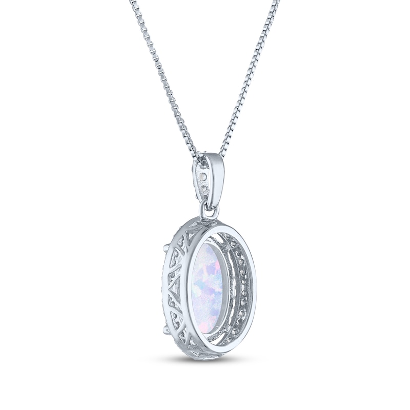 Main Image 3 of Oval-Cut Lab-Created Opal & White Lab-Created Sapphire Necklace Sterling Silver 18"